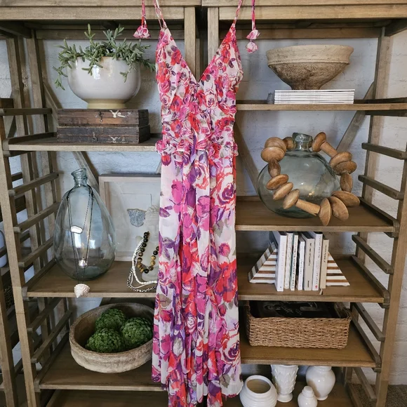 sachin and babi light blue dress Kika Vargas Dionne Ruffled Floral-print Chiffon Maxi Dress In Orange main image 1